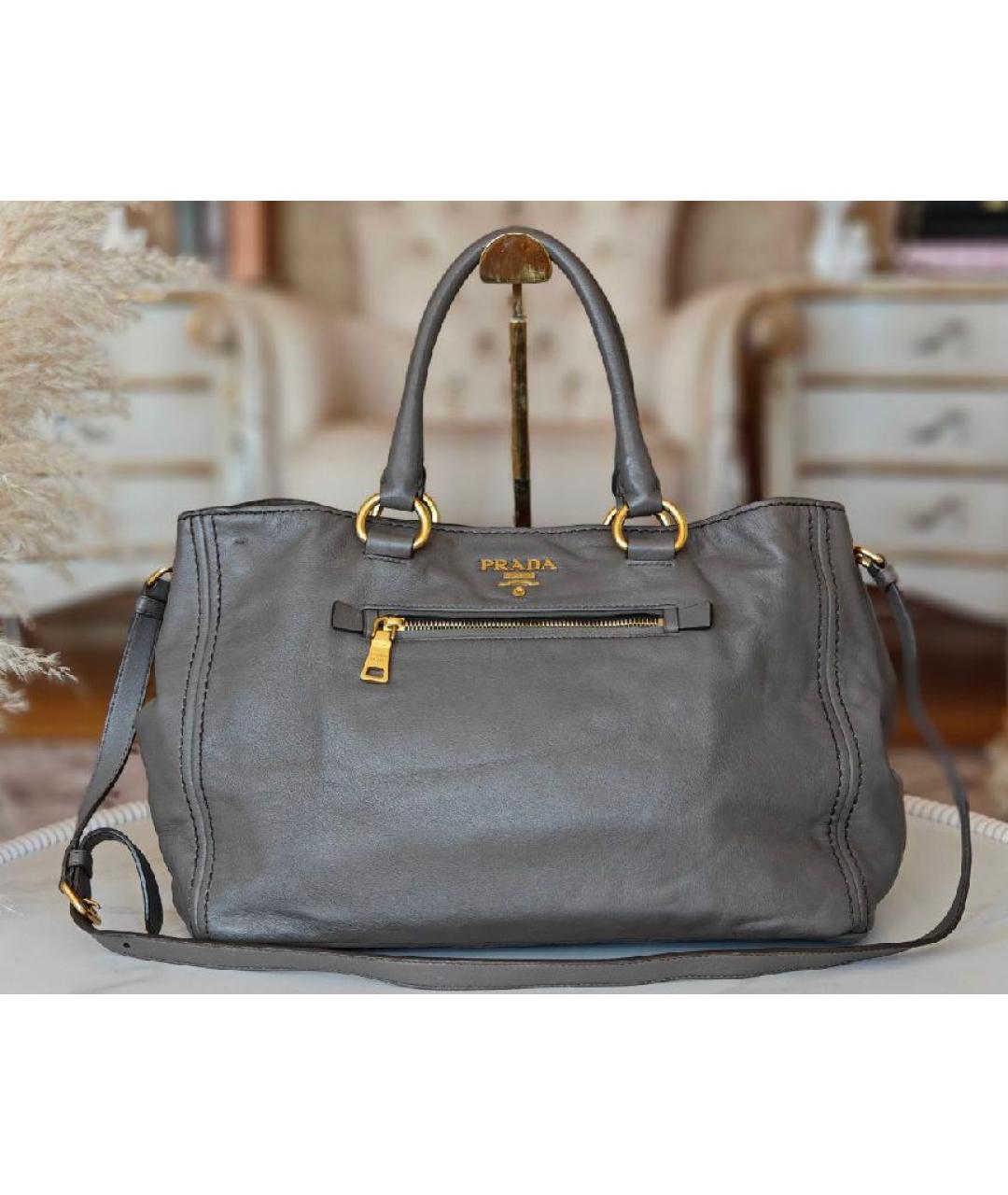 PRADA Серая кожаная сумка тоут, фото 8