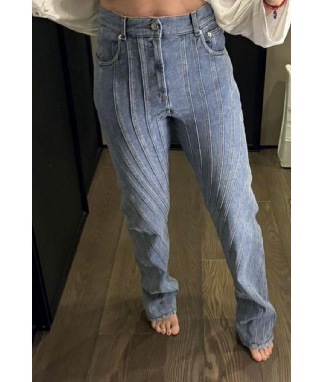 MUGLER Голубые хлопковые прямые джинсы, фото 2