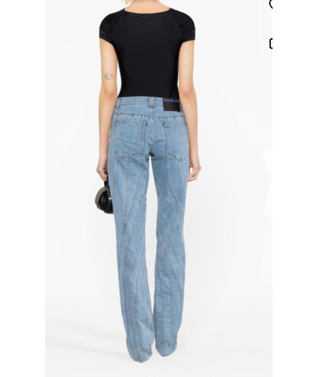 MUGLER Голубые хлопковые прямые джинсы, фото 5