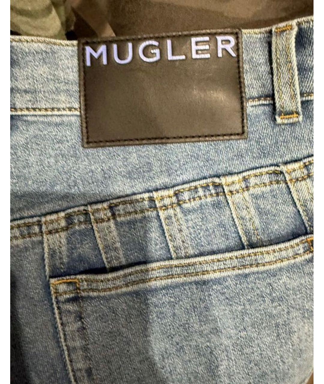 MUGLER Голубые хлопковые прямые джинсы, фото 3
