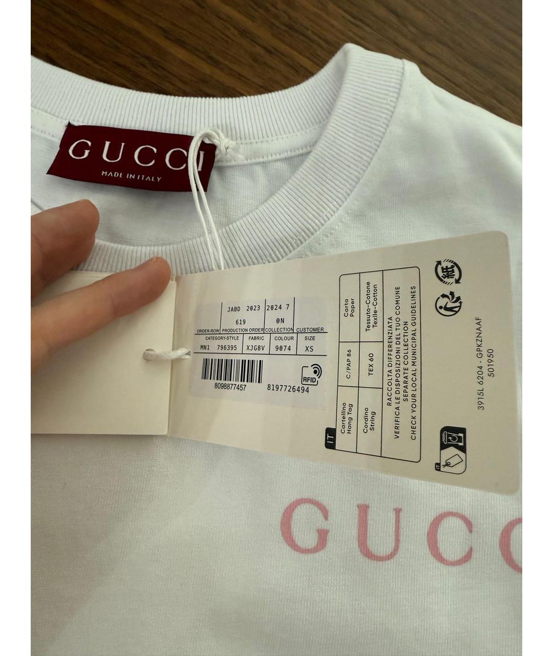 GUCCI Белая хлопковая футболка, фото 6