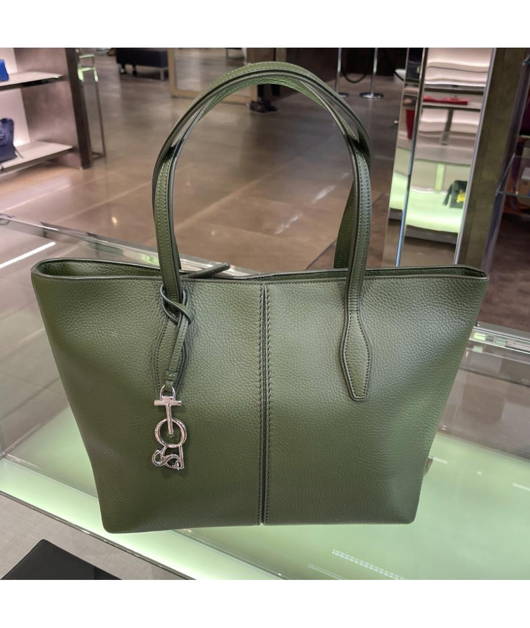 TOD'S Хаки кожаная сумка тоут, фото 5