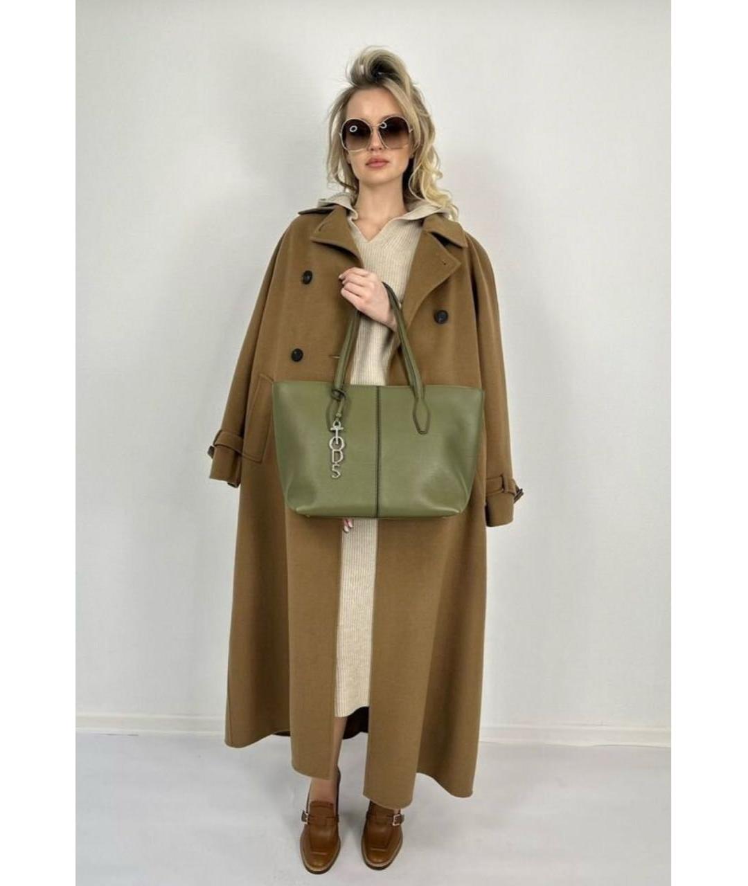 TOD'S Хаки кожаная сумка тоут, фото 4