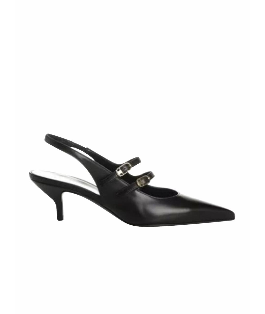 CELINE Черные кожаные лодочки на низком каблуке, фото 1
