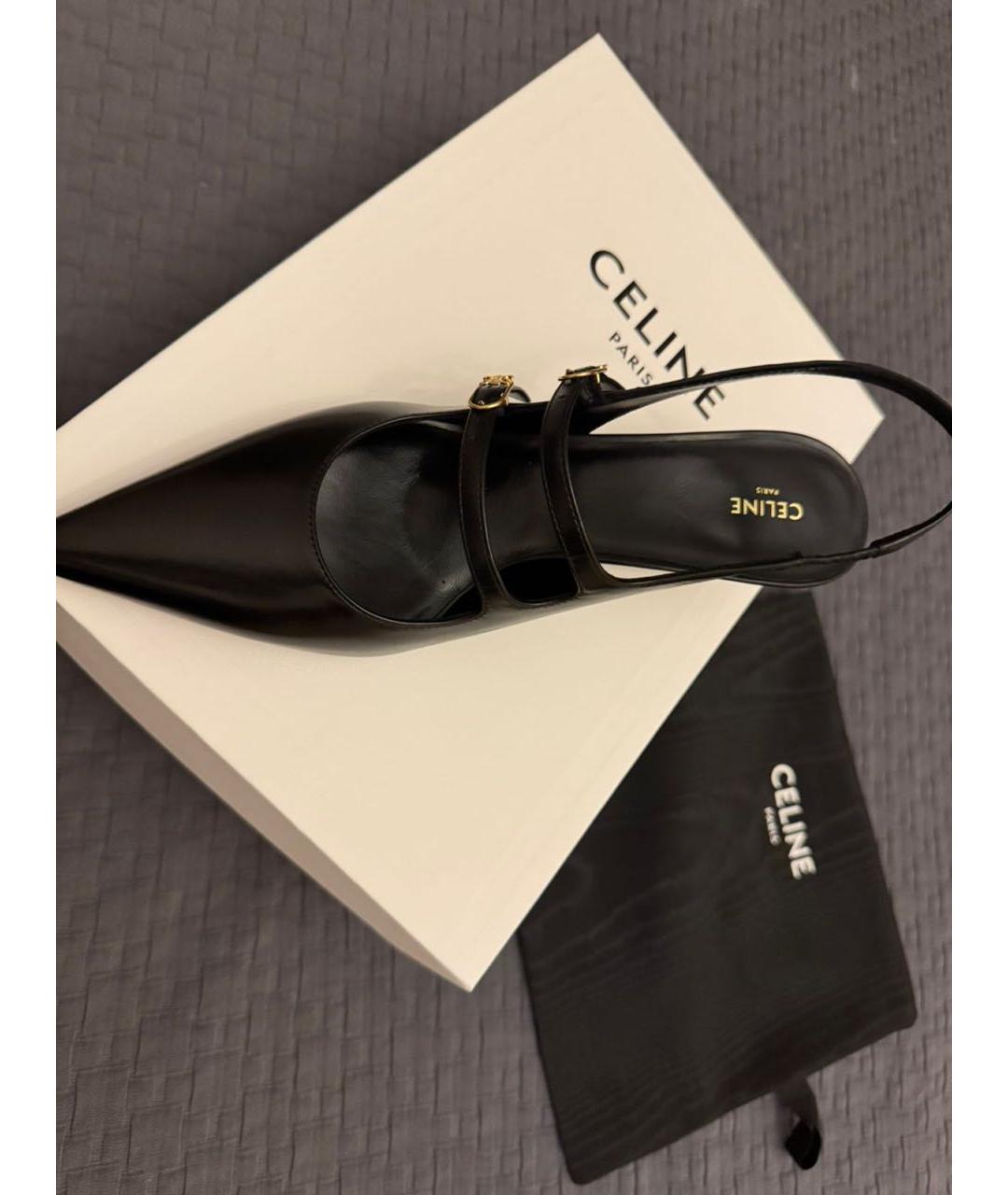 CELINE Черные кожаные лодочки на низком каблуке, фото 2