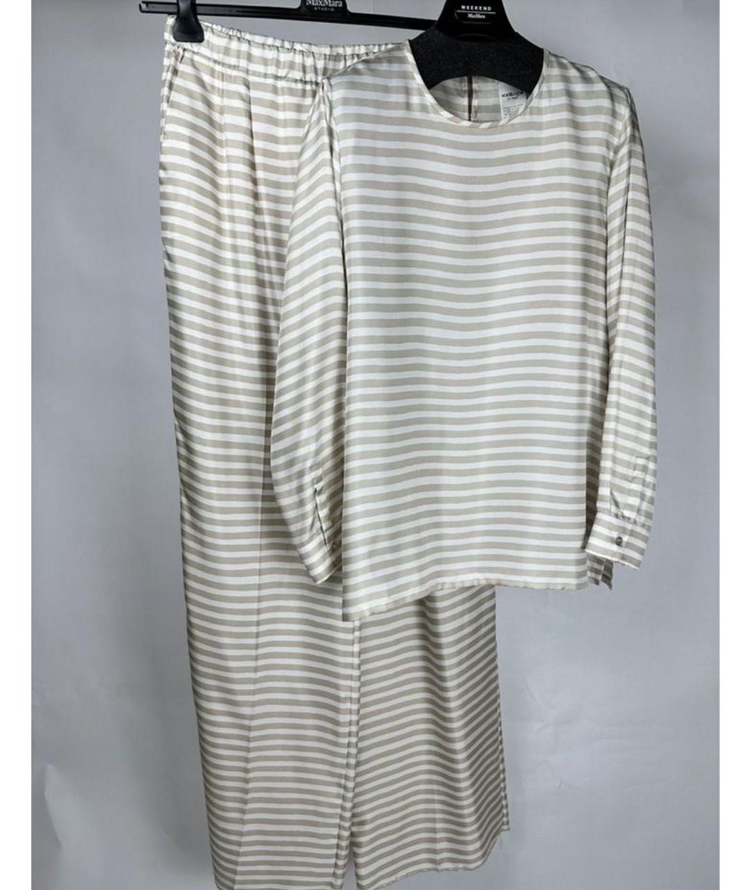 MAX MARA Бежевый шелковый костюм с брюками, фото 5