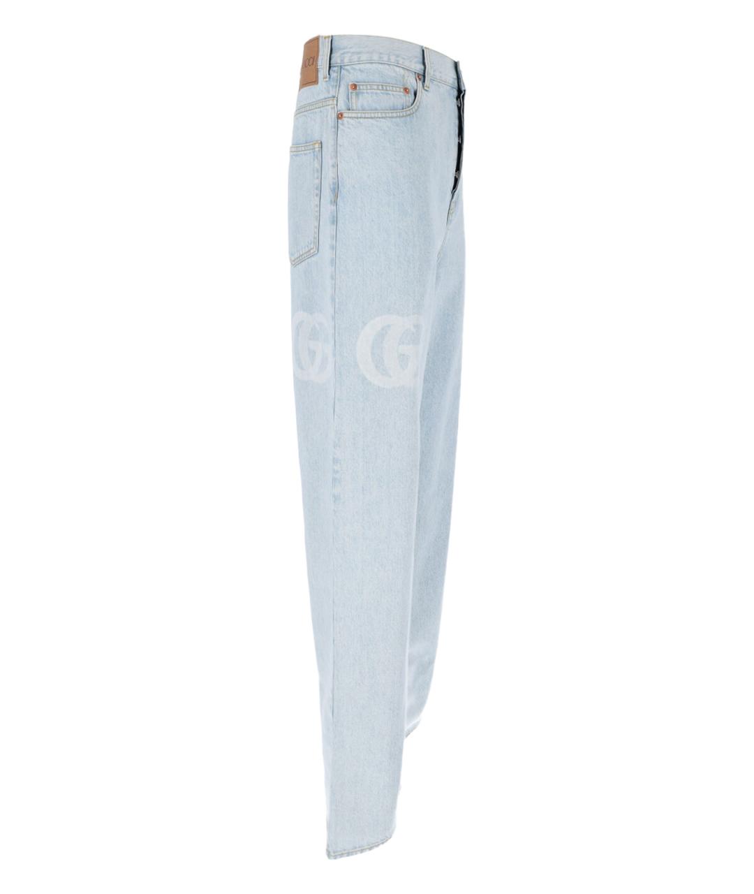 GUCCI Голубые хлопковые прямые джинсы, фото 3