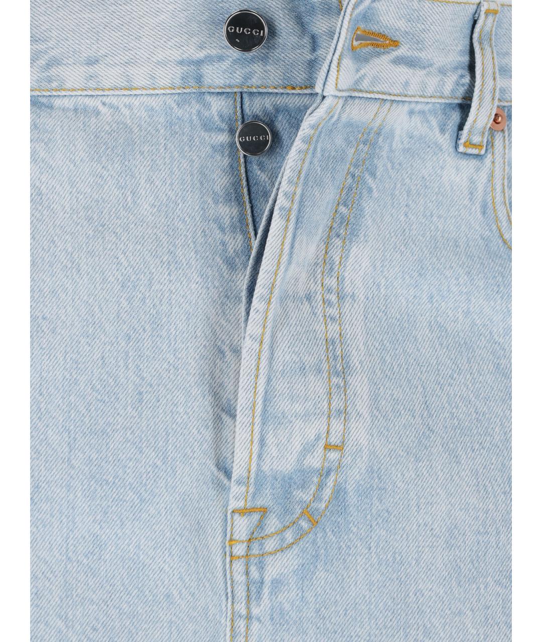 GUCCI Голубые хлопковые прямые джинсы, фото 5