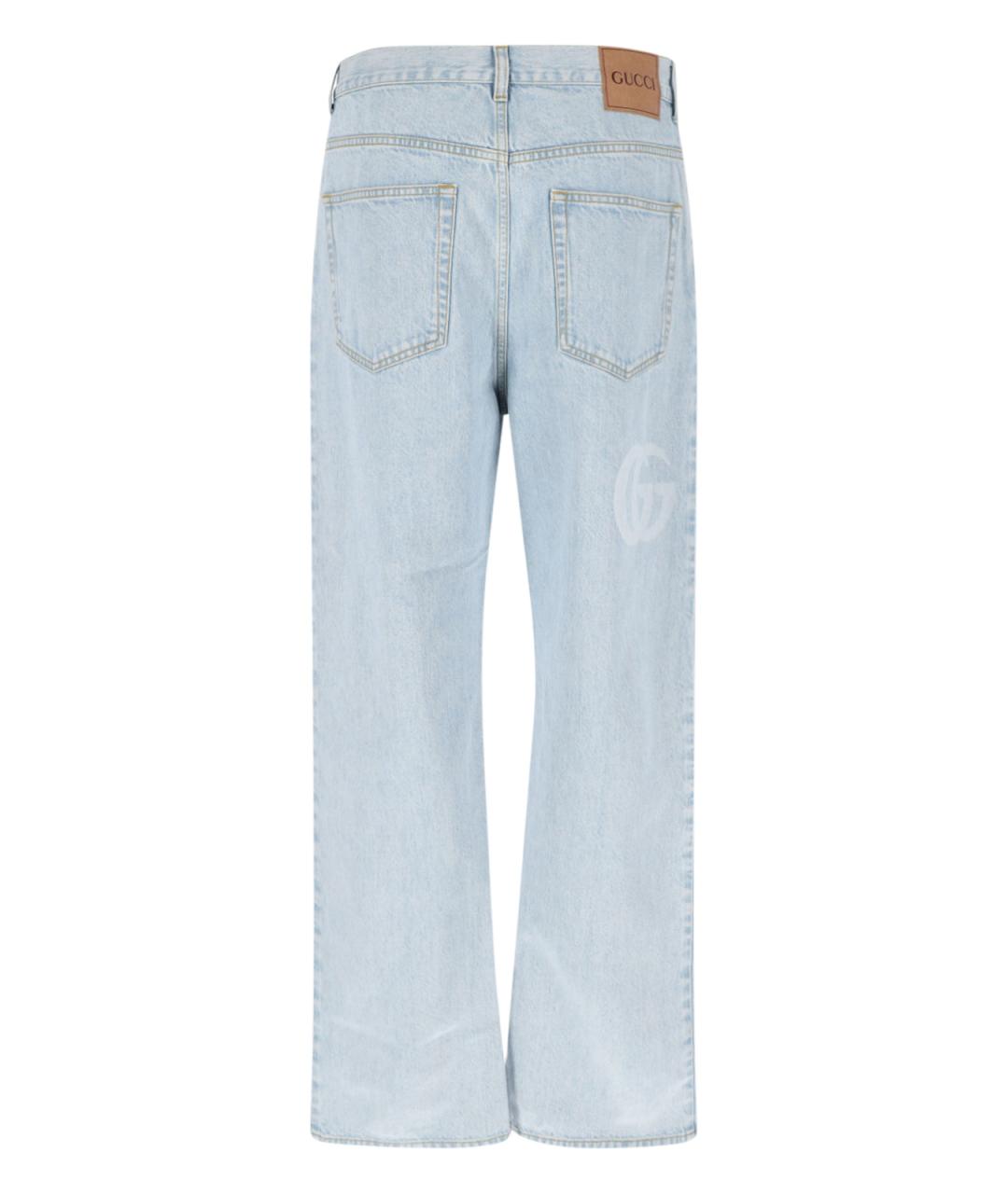 GUCCI Голубые хлопковые прямые джинсы, фото 2