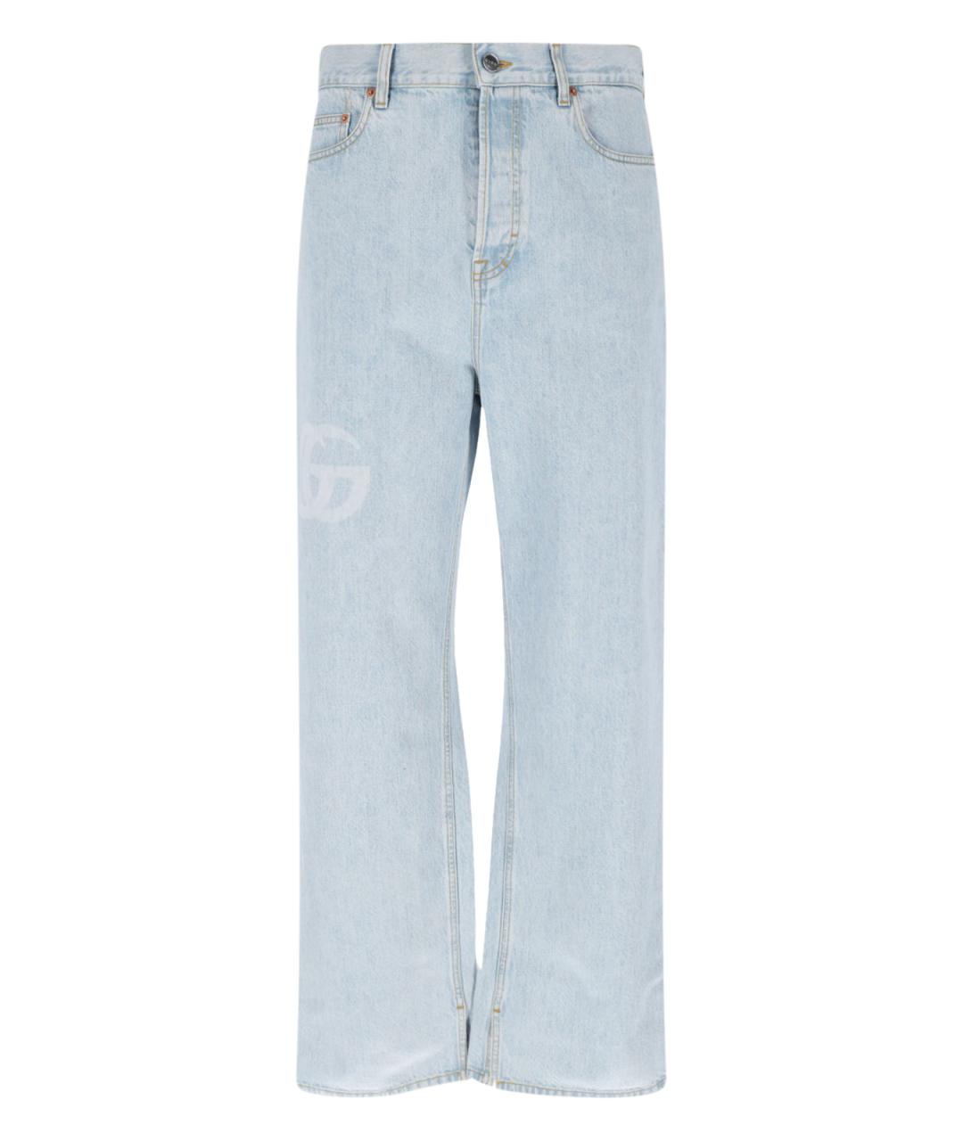 GUCCI Голубые хлопковые прямые джинсы, фото 1