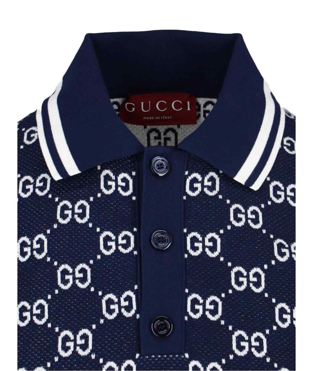 GUCCI Синее хлопко-шерстяное поло с коротким рукавом, фото 3