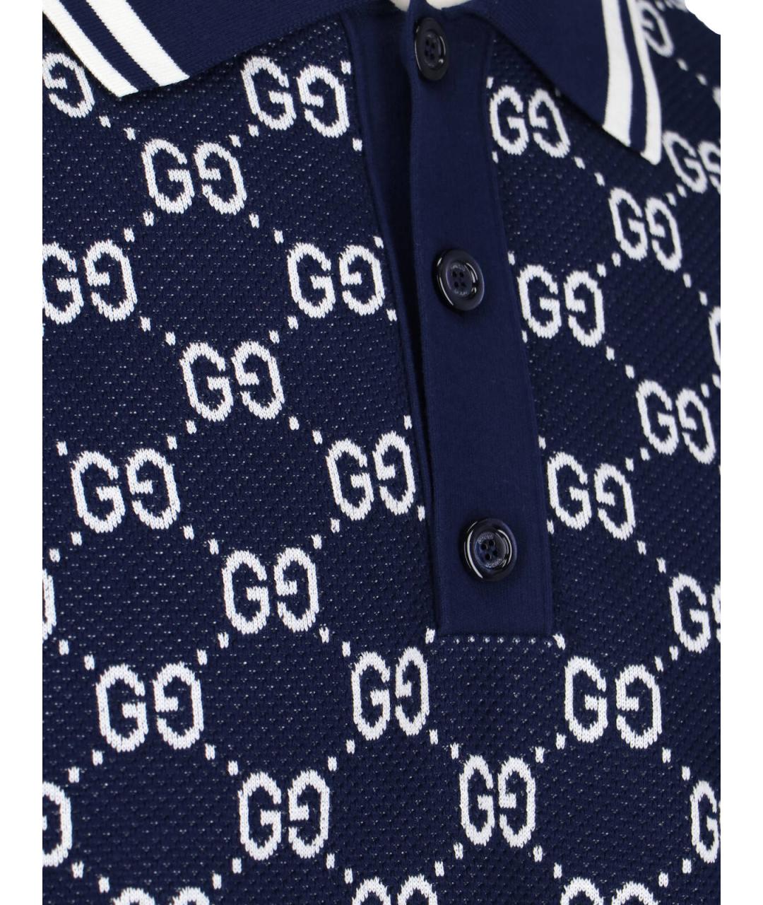 GUCCI Синее хлопко-шерстяное поло с коротким рукавом, фото 5
