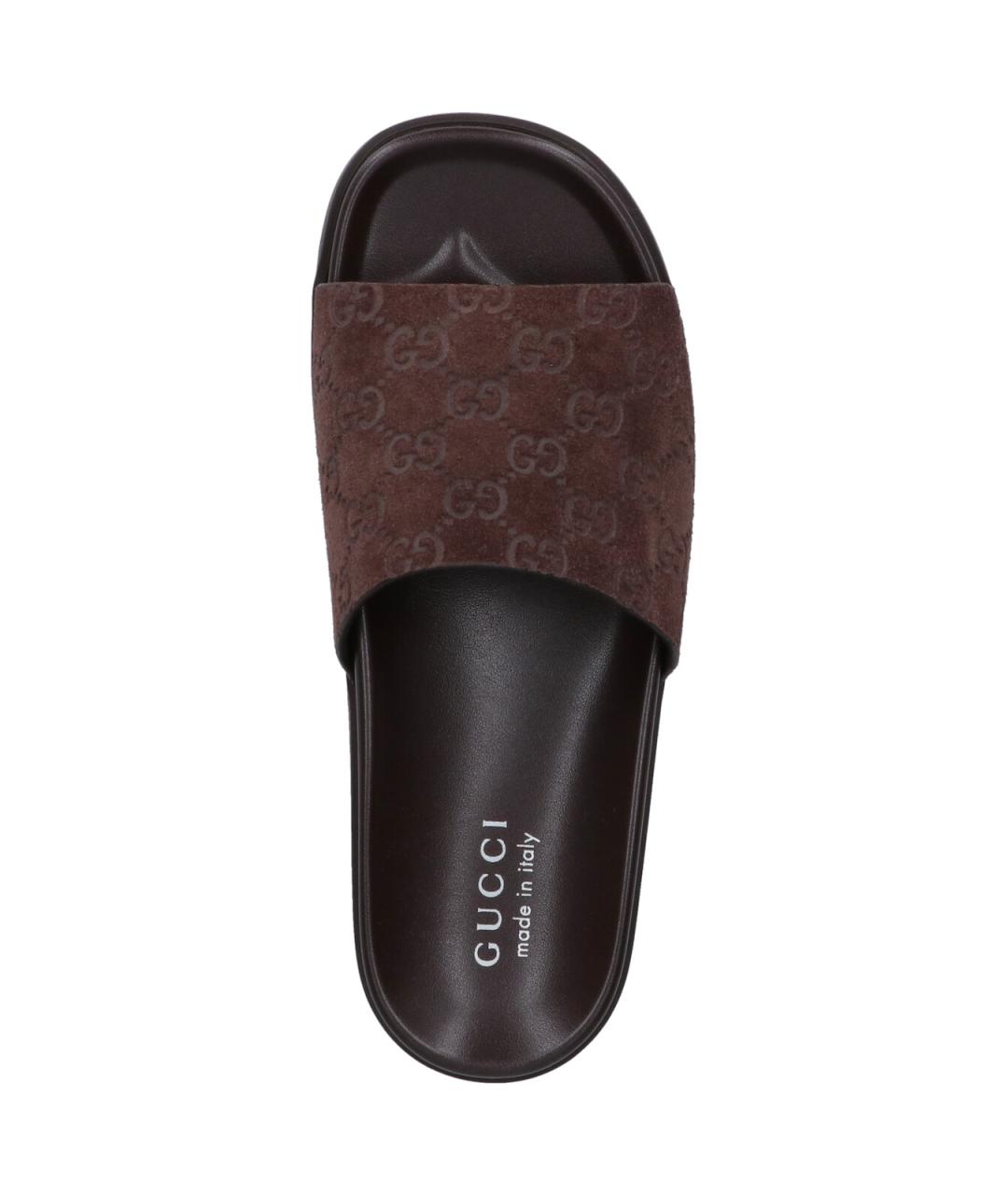 GUCCI Коричневые кожаные шлепанцы, фото 5