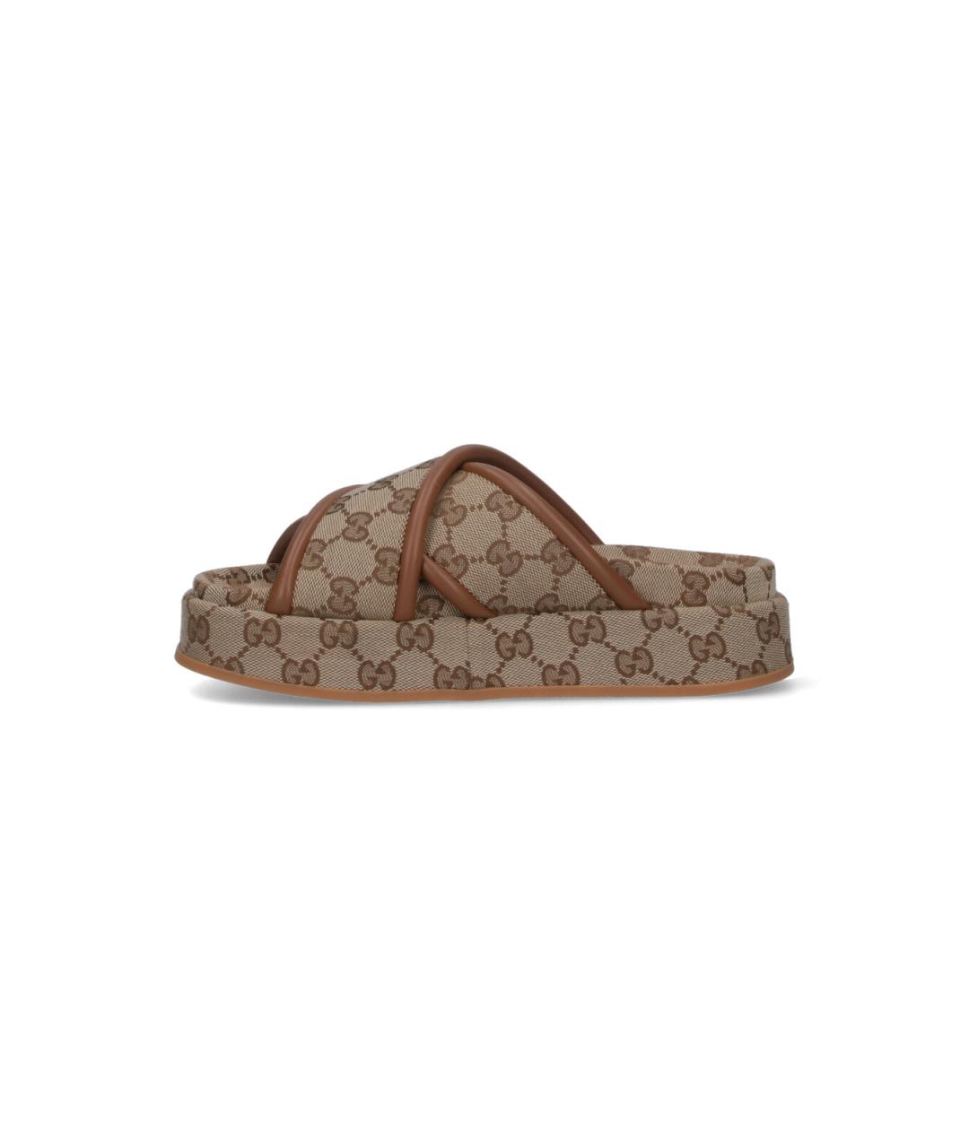 GUCCI Бежевые текстильные шлепанцы, фото 3