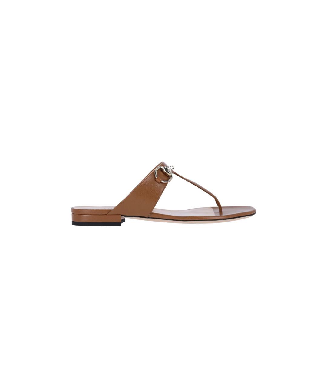 GUCCI Коричневые кожаные шлепанцы, фото 1
