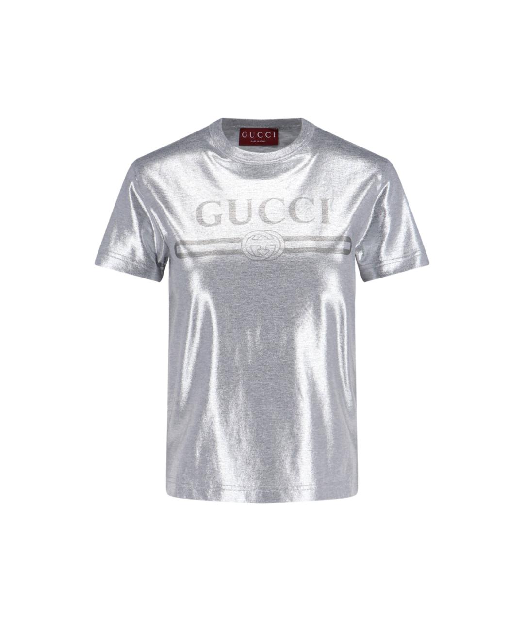 GUCCI Серебряная хлопковая футболка, фото 1