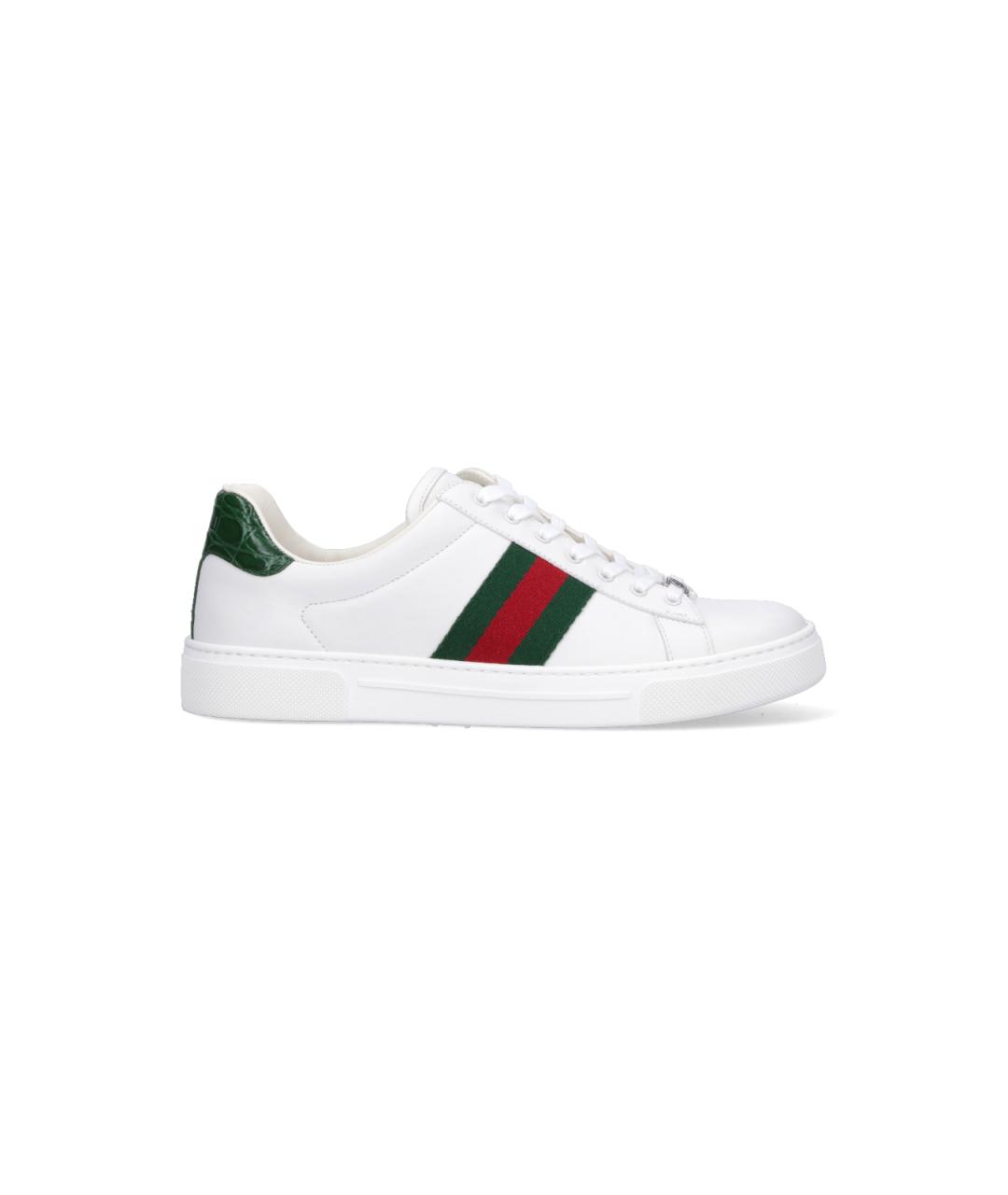 GUCCI Белые кожаные кеды, фото 1