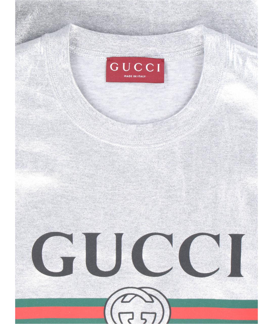 GUCCI Серебряная хлопковая футболка, фото 3