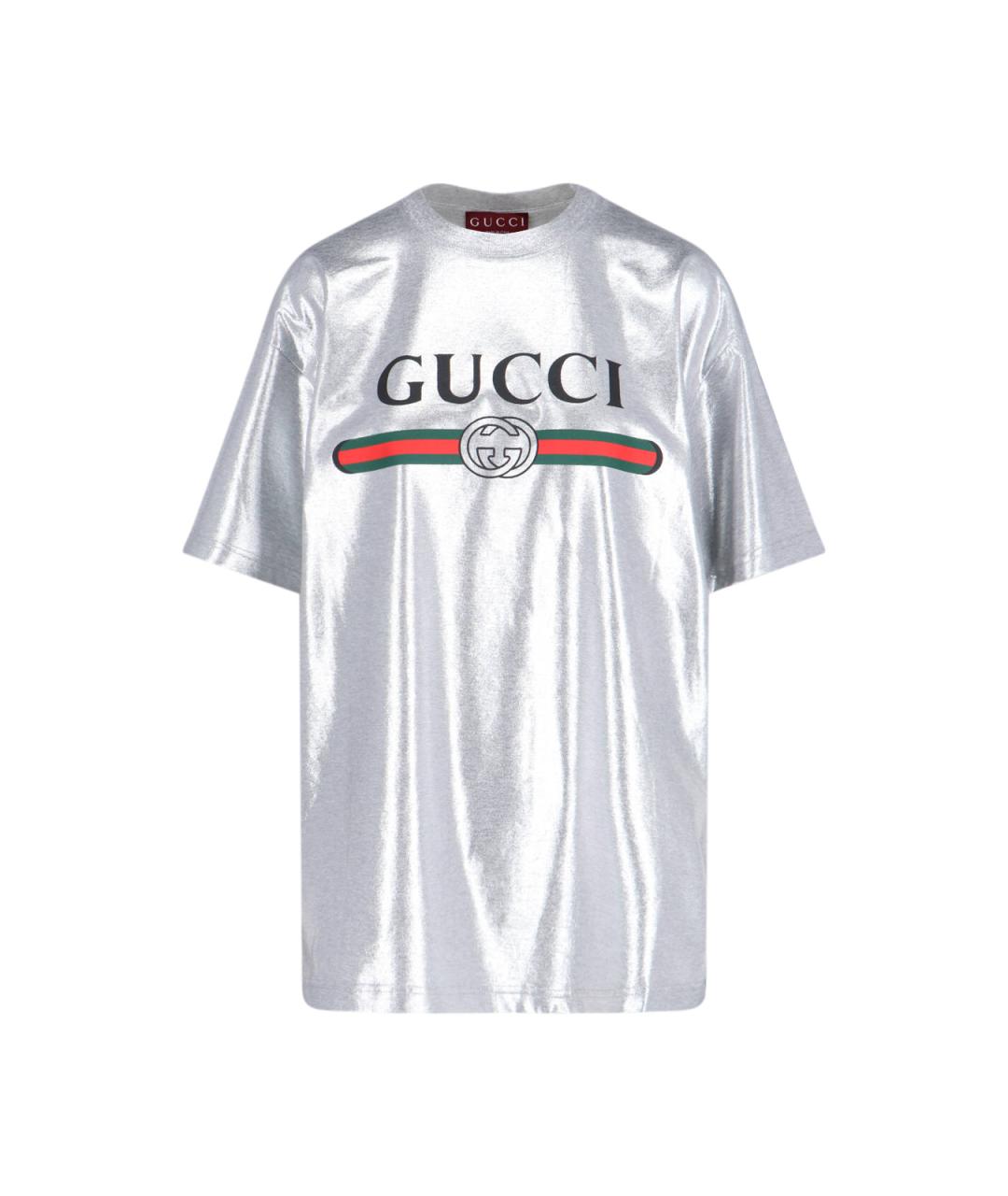 GUCCI Серебряная хлопковая футболка, фото 1