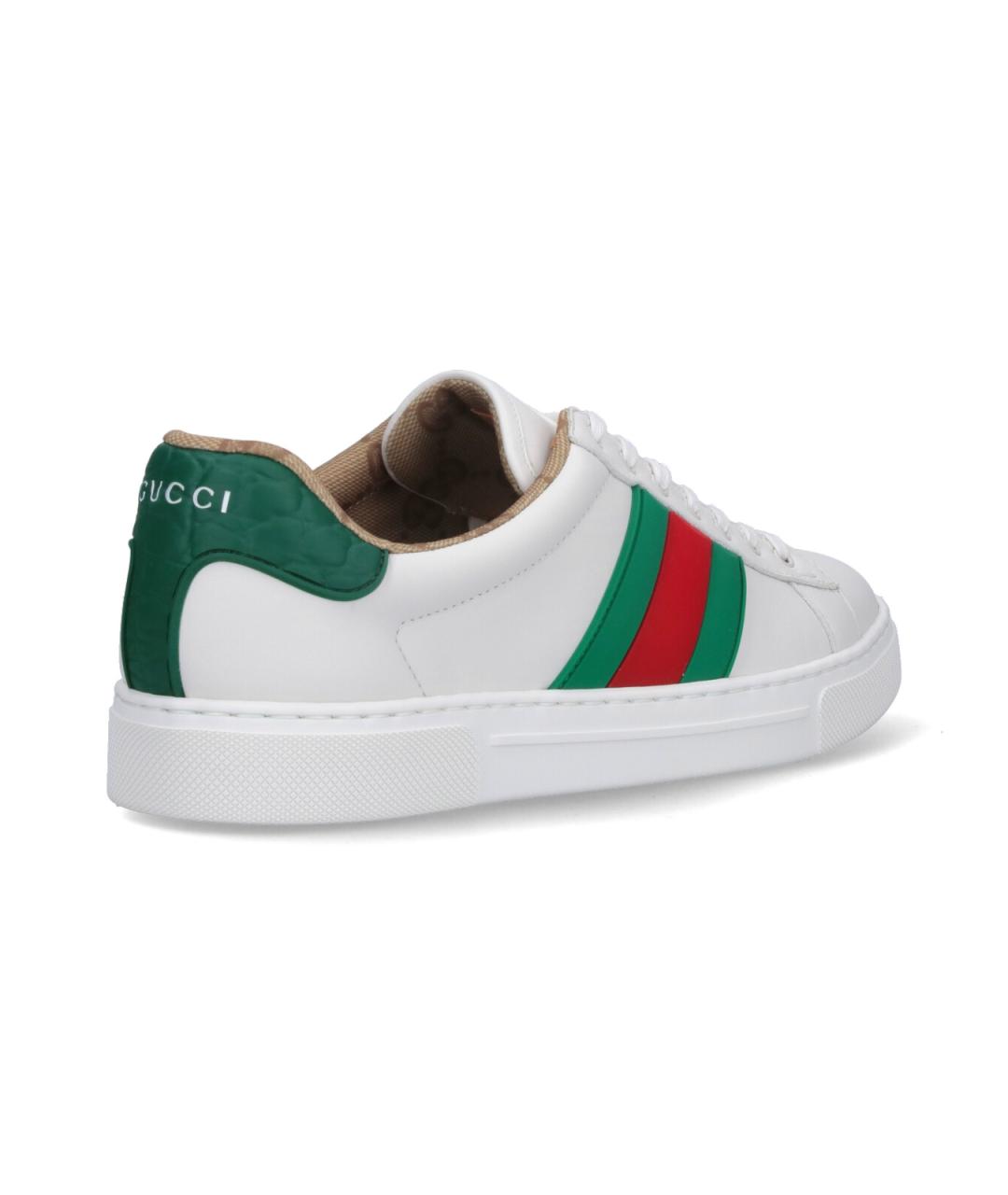 GUCCI Белые кожаные низкие кроссовки / кеды, фото 4