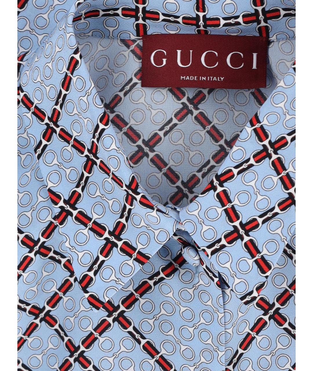 GUCCI Голубая шелковая рубашка, фото 4