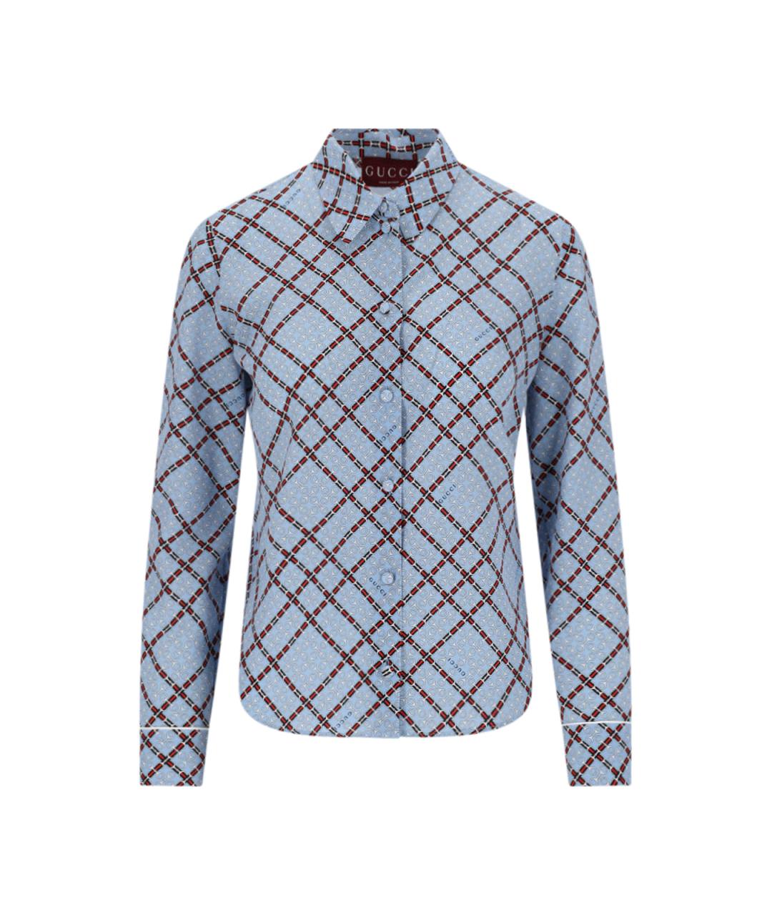 GUCCI Голубая шелковая рубашка, фото 1