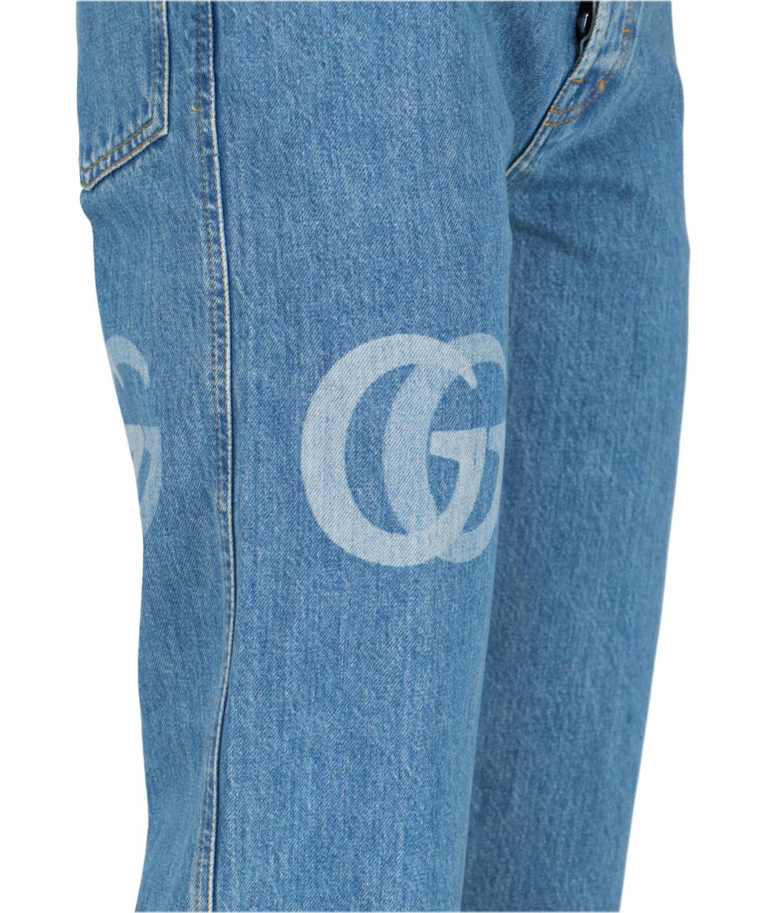 GUCCI Голубые хлопковые прямые джинсы, фото 4
