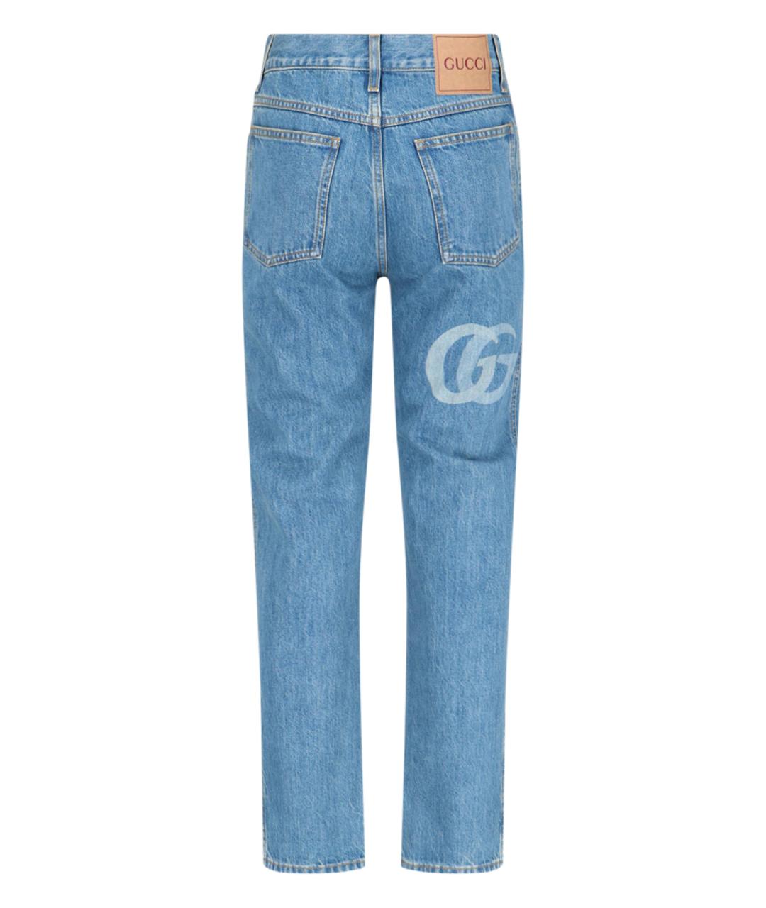 GUCCI Голубые хлопковые прямые джинсы, фото 2