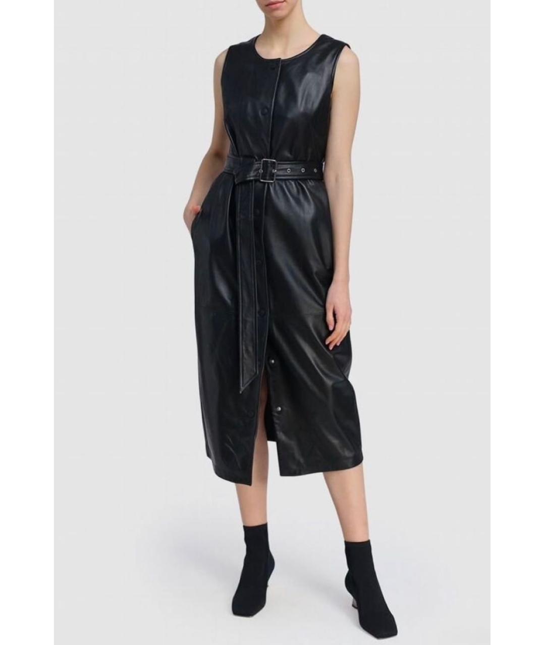 SPORTMAX Черное кожаное повседневное платье, фото 5