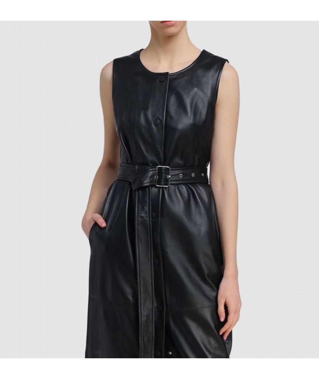 SPORTMAX Черное кожаное повседневное платье, фото 4