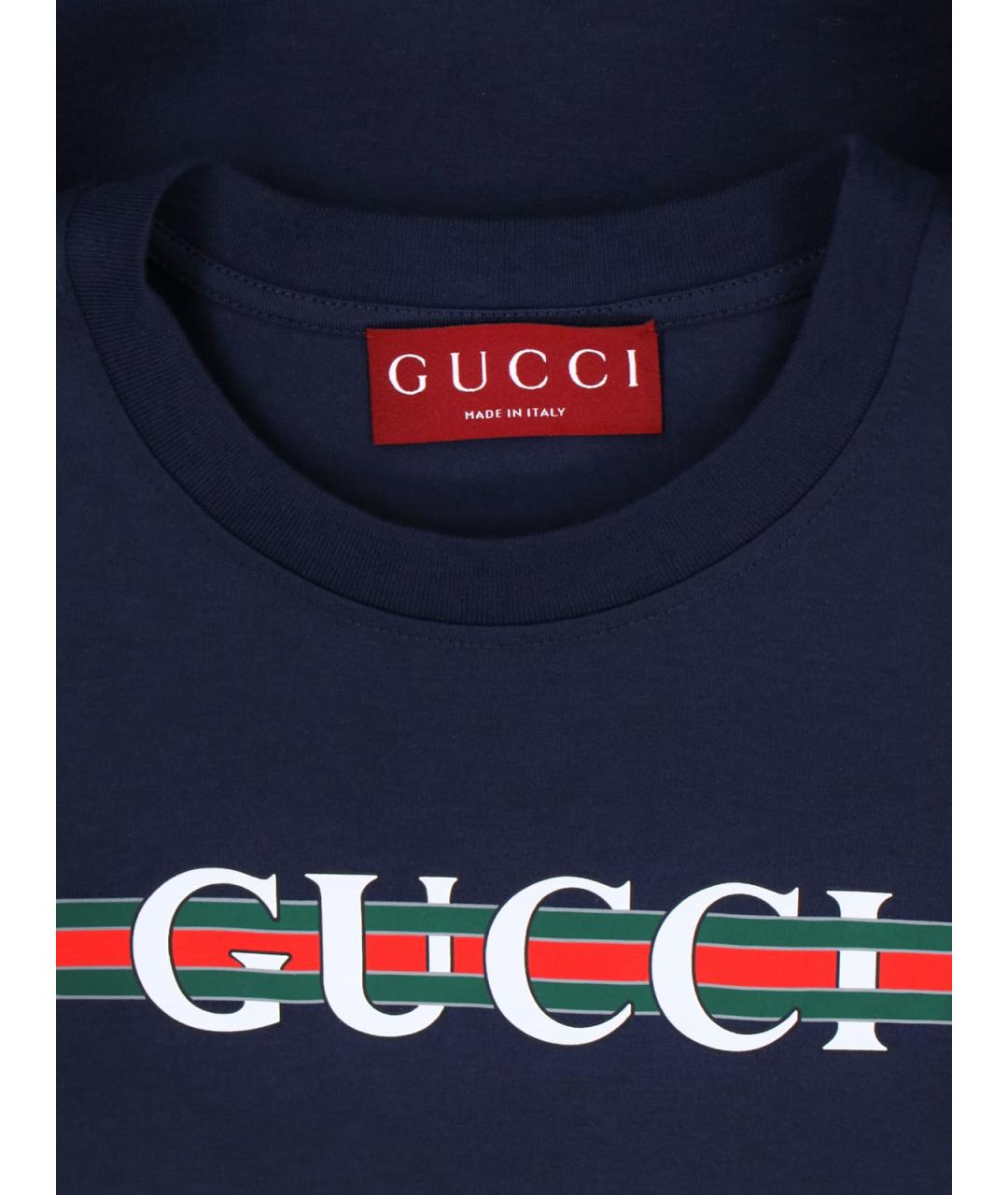 GUCCI Темно-синяя хлопковая футболка, фото 3