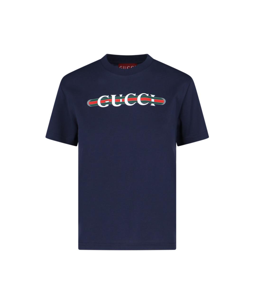 GUCCI Темно-синяя хлопковая футболка, фото 1