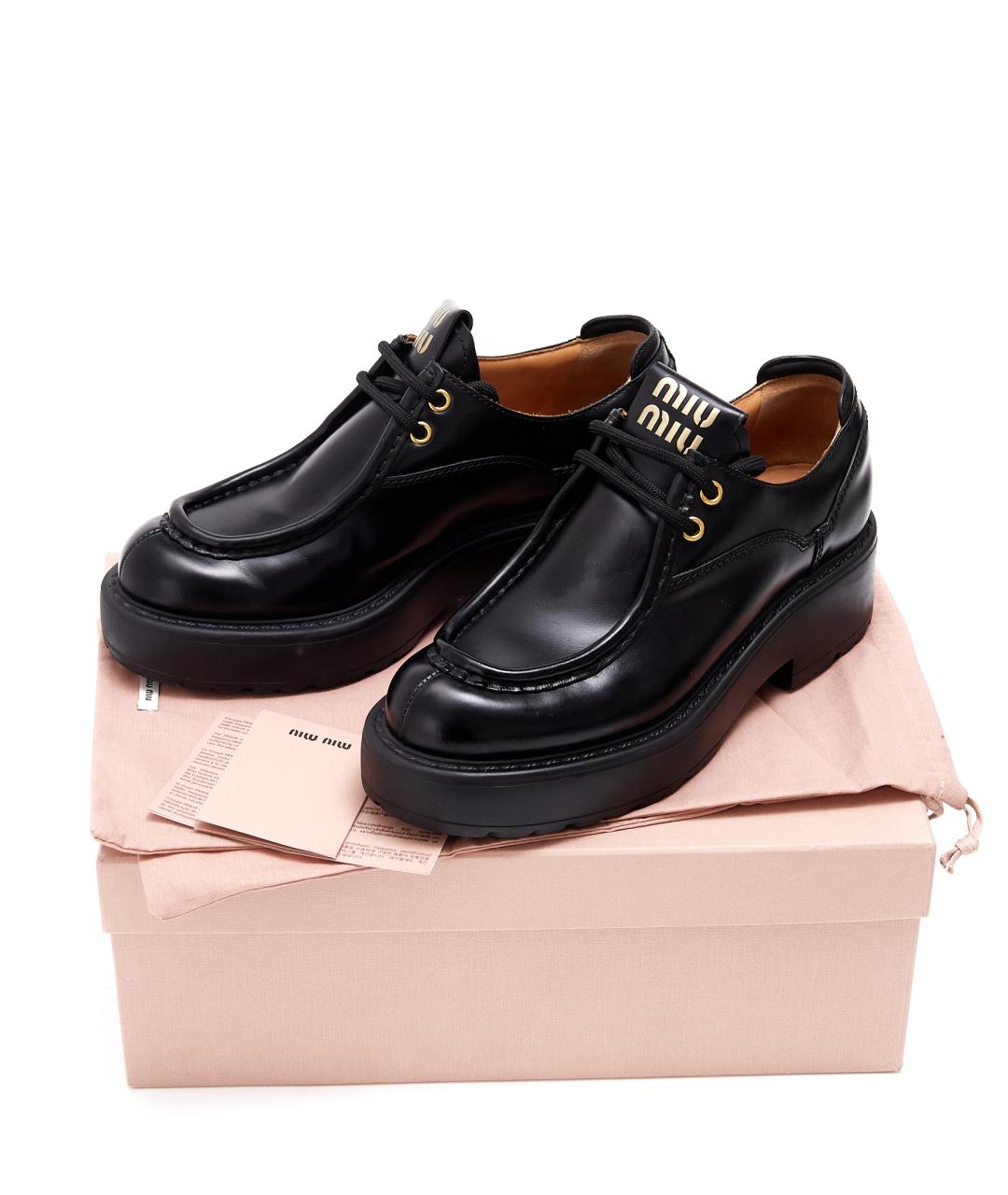 MIU MIU Черные кожаные брогги и оксфорды, фото 8