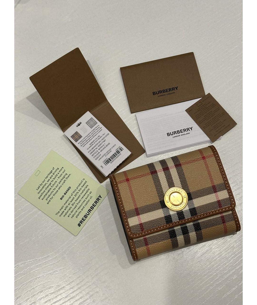 BURBERRY Бежевый кожаный кошелек, фото 3