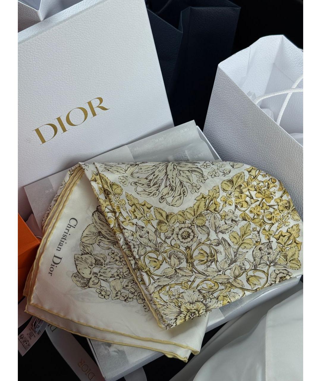 CHRISTIAN DIOR Золотой шелковый платок, фото 2