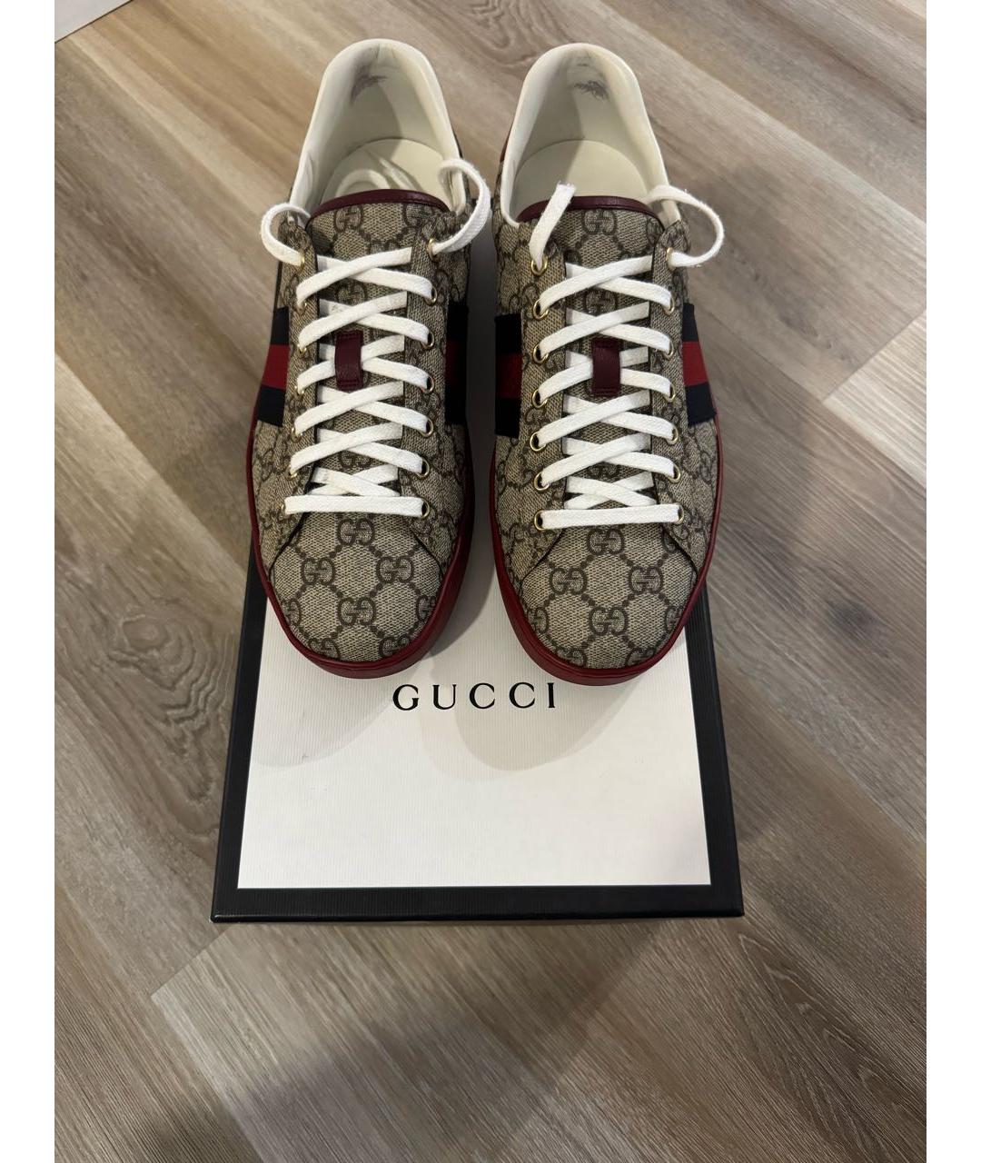 GUCCI Бежевые кожаные низкие кроссовки / кеды, фото 2
