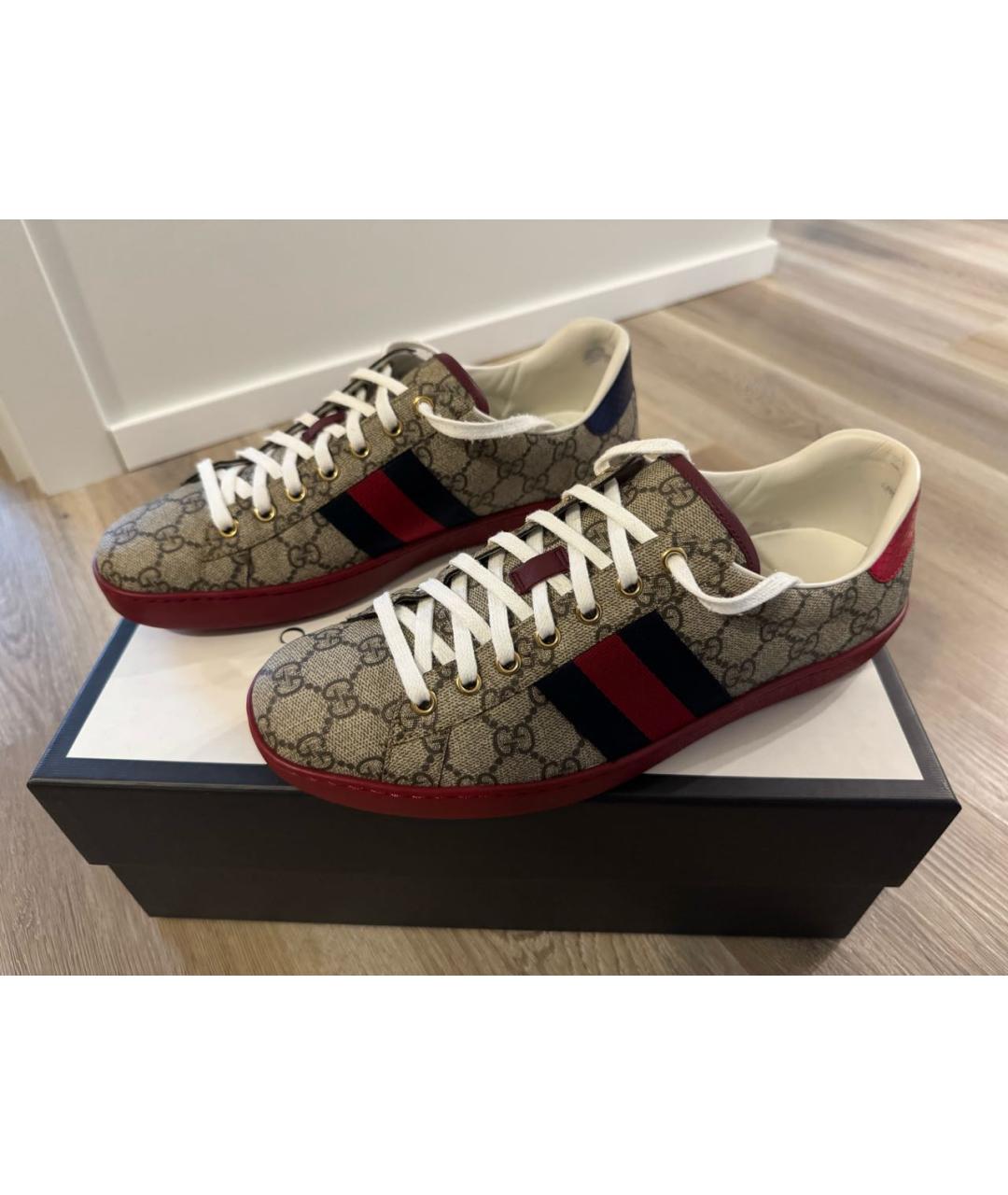 GUCCI Бежевые кожаные низкие кроссовки / кеды, фото 6
