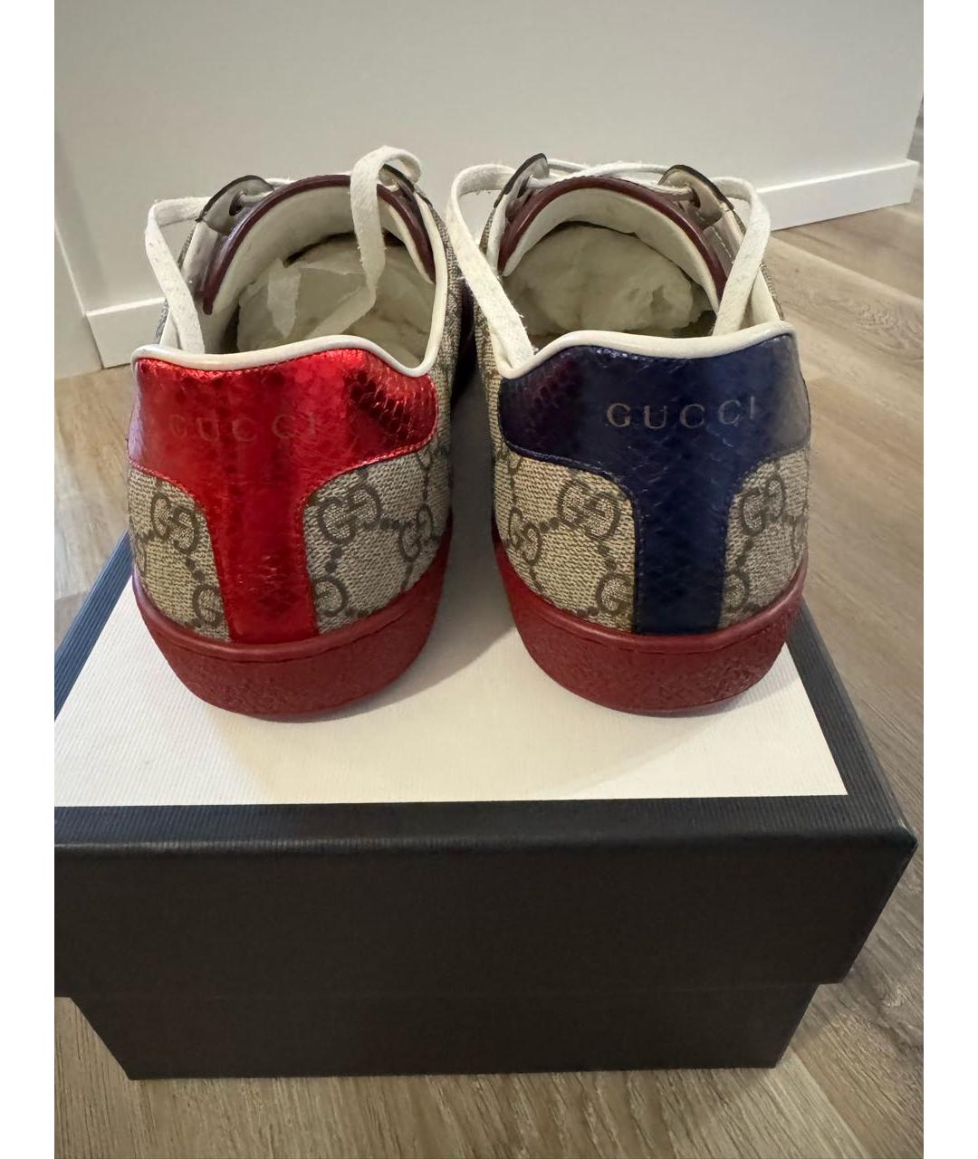 GUCCI Бежевые кожаные низкие кроссовки / кеды, фото 5