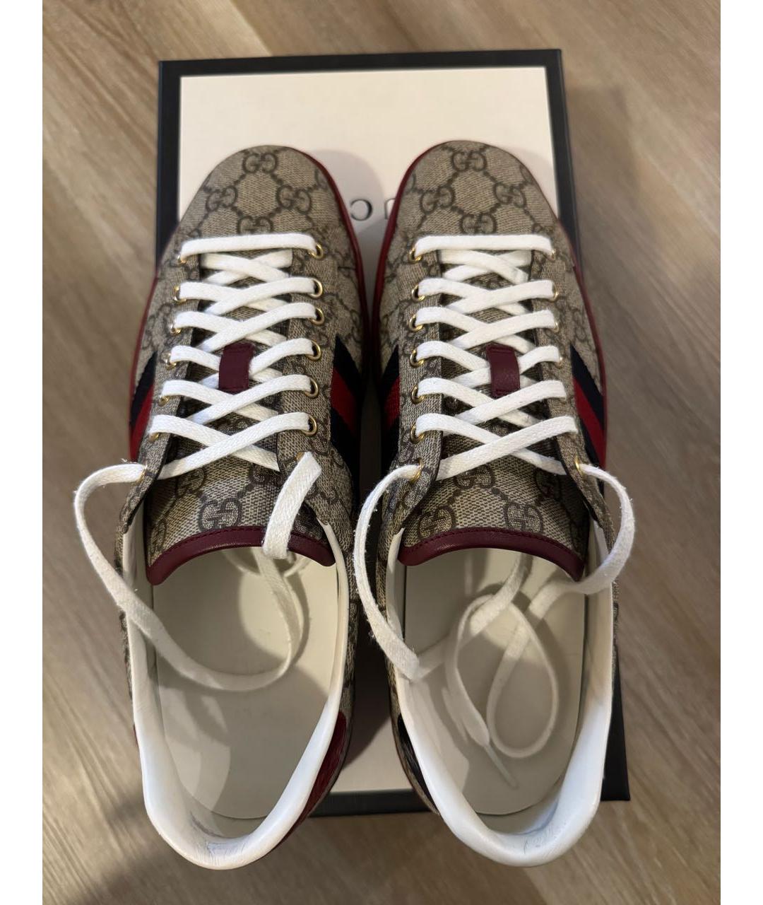GUCCI Бежевые кожаные низкие кроссовки / кеды, фото 3