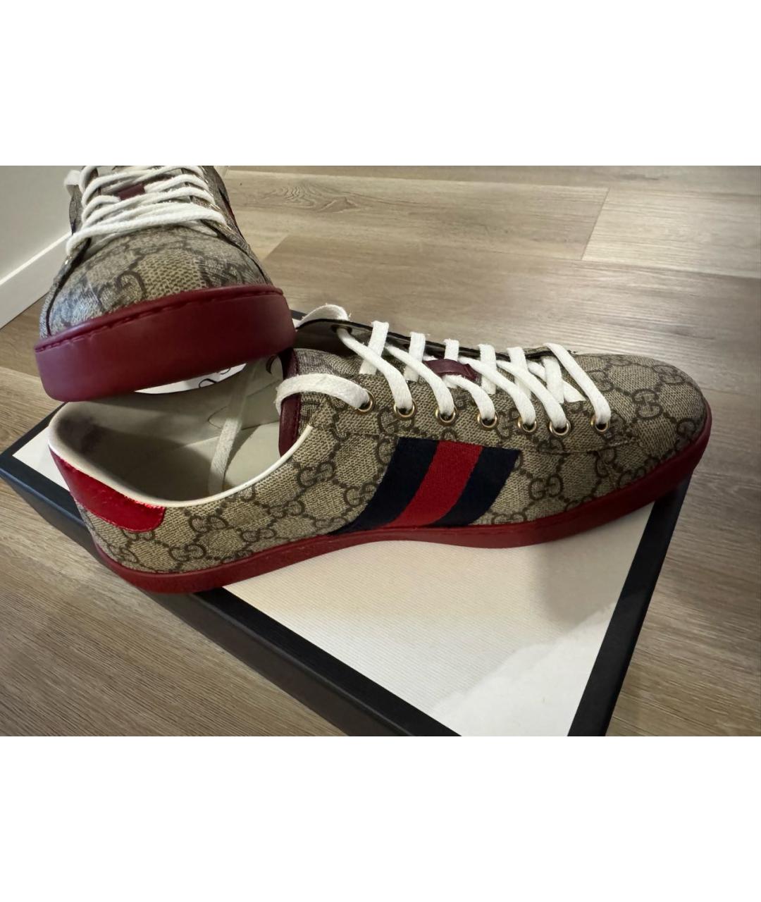 GUCCI Бежевые кожаные низкие кроссовки / кеды, фото 4