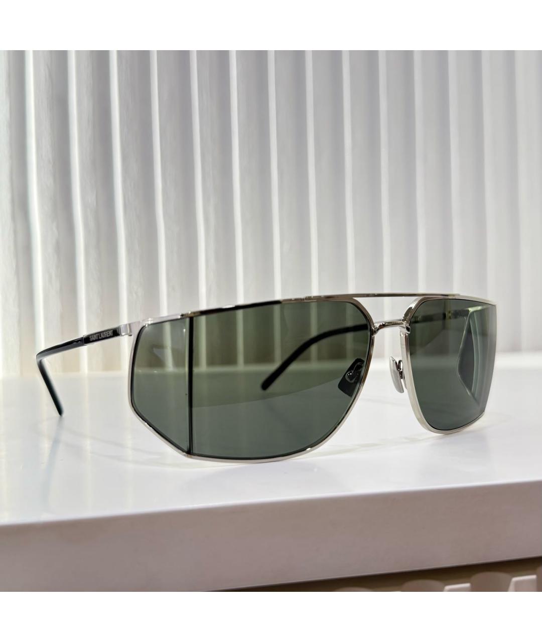 SAINT LAURENT Серые металлические солнцезащитные очки, фото 2