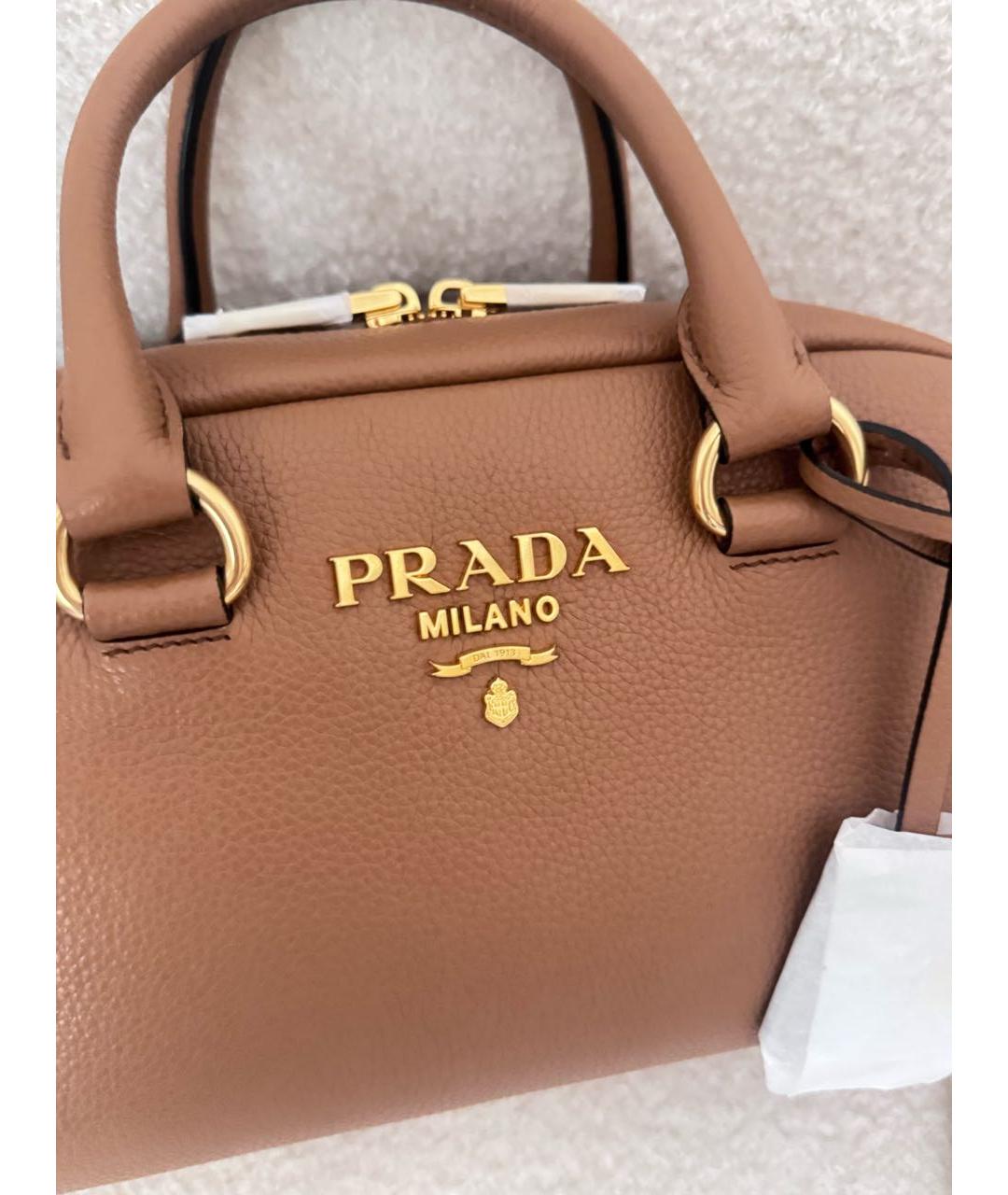 PRADA Коричневая кожаная сумка с короткими ручками, фото 9
