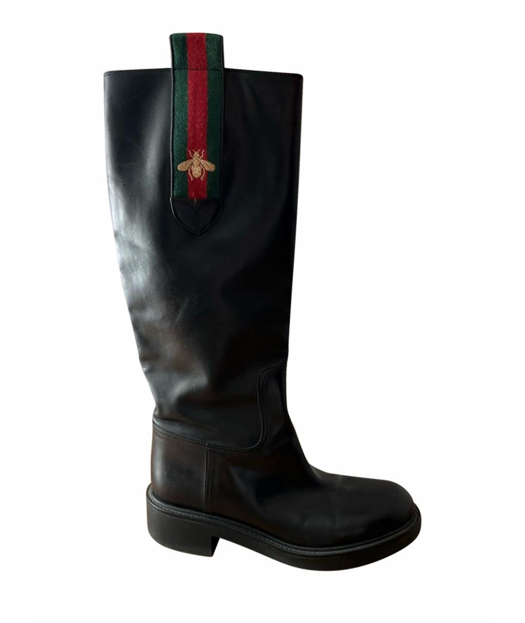 GUCCI Черные кожаные сапоги, фото 1
