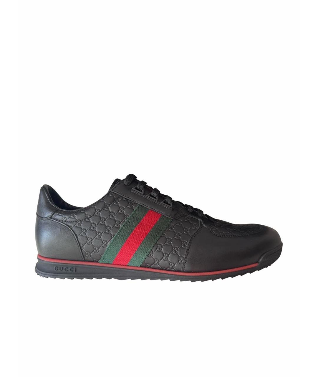 GUCCI Черные кожаные низкие кроссовки / кеды, фото 1
