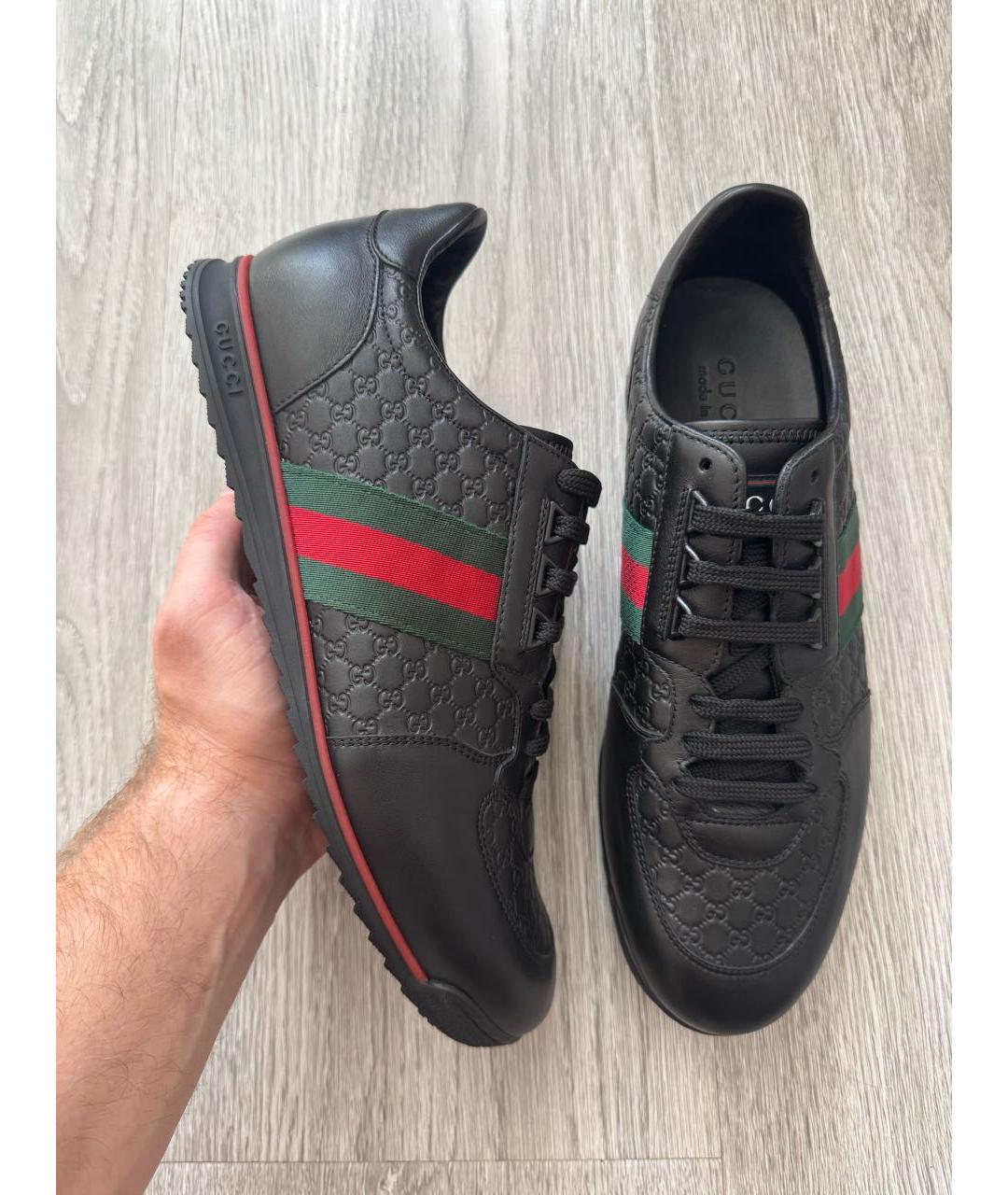 GUCCI Черные кожаные низкие кроссовки / кеды, фото 9