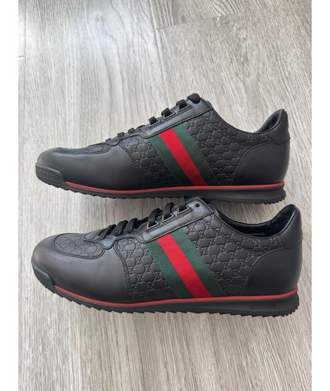 GUCCI Черные кожаные низкие кроссовки / кеды, фото 6