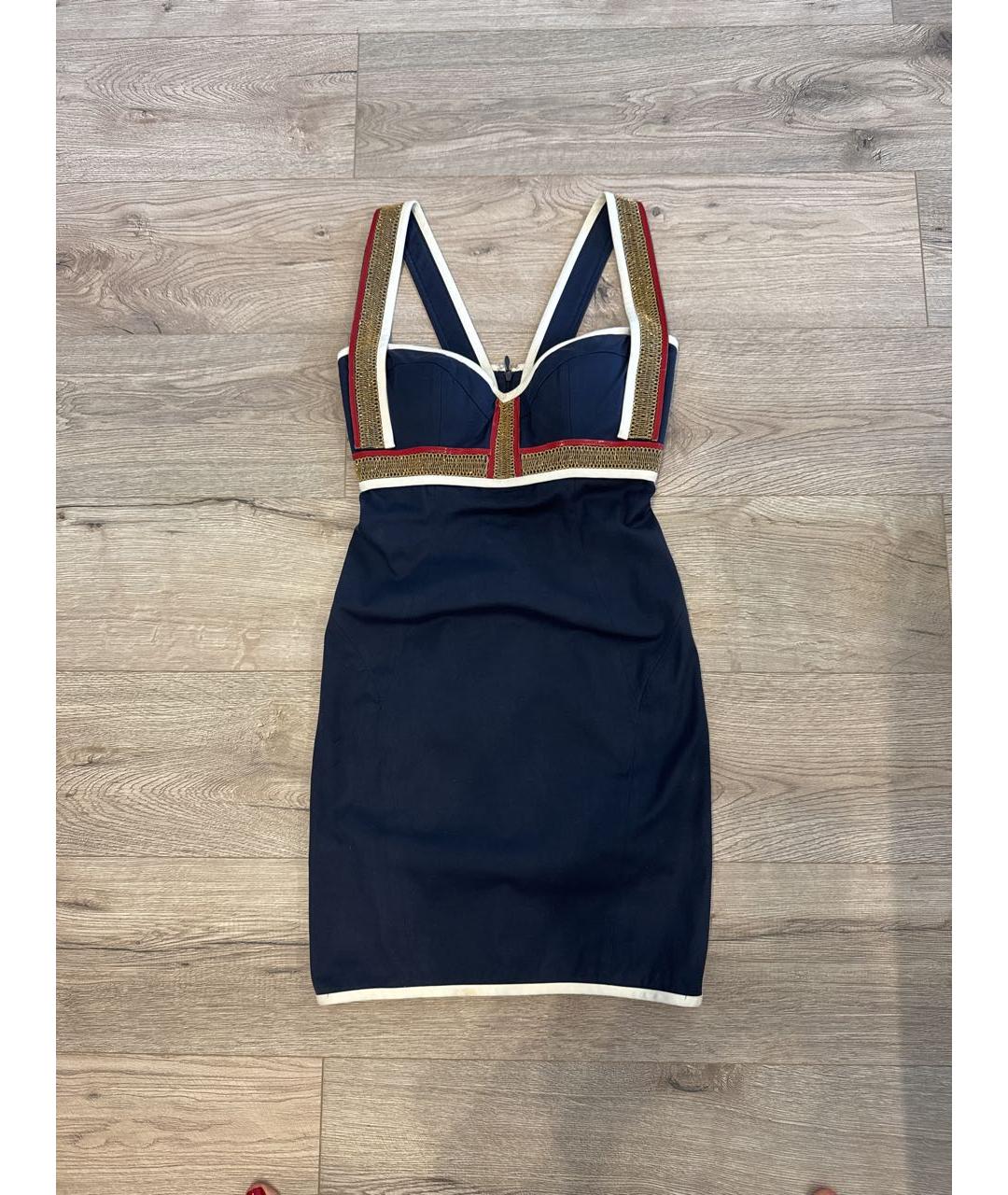DSQUARED2 Темно-синее хлопко-эластановое коктейльное платье, фото 5