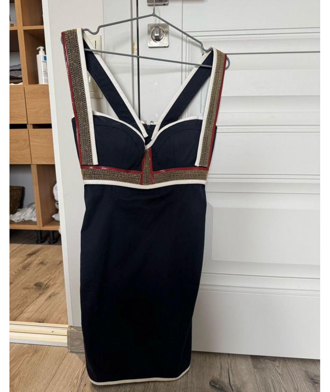 DSQUARED2 Темно-синее хлопко-эластановое коктейльное платье, фото 8