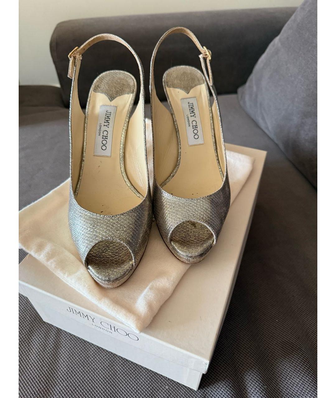 JIMMY CHOO Серебряные кожаные босоножки, фото 2