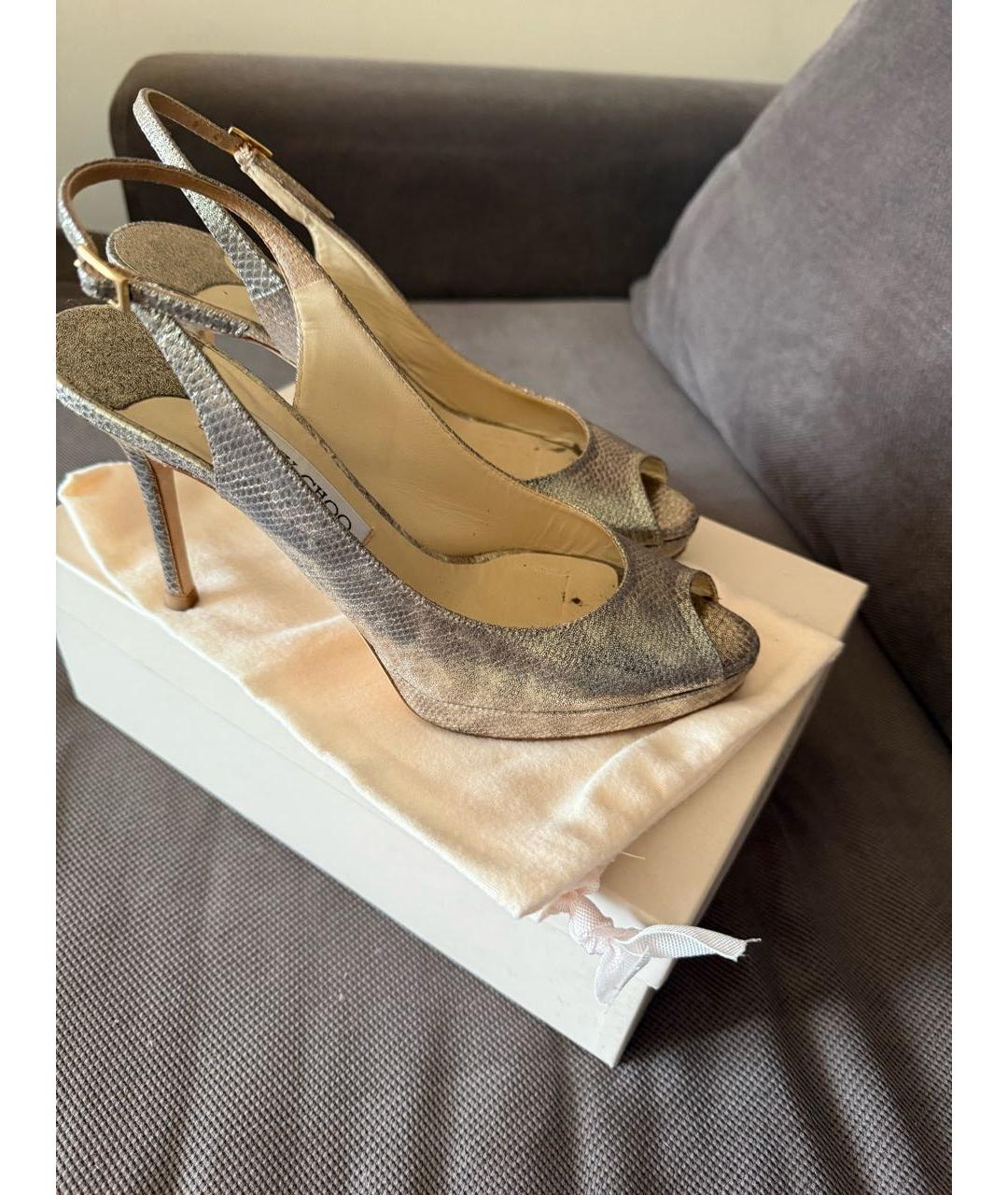 JIMMY CHOO Серебряные кожаные босоножки, фото 5